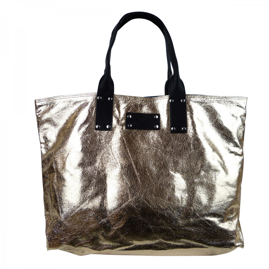 DAMEN SCHULTERTASCHE SHOPPER IN METALLIC LOOK UND JEANS SHCP631